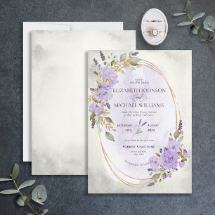 Elegant Purple Lavender Floral Gold Watercolor Invitation