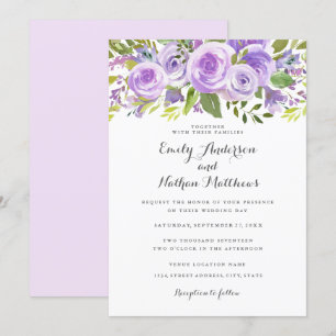 Elegant Purple Lavender Floral Rose Wedding Invitation