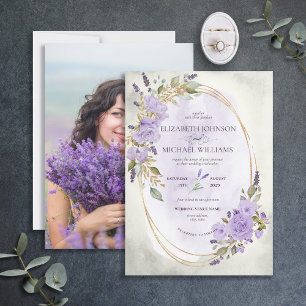 Elegant Purple Lavender Floral Watercolor Photo Invitation