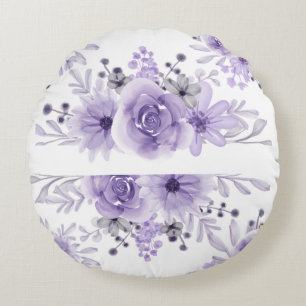 Elegant Purple Lavender Floral Watercolor Round Cushion