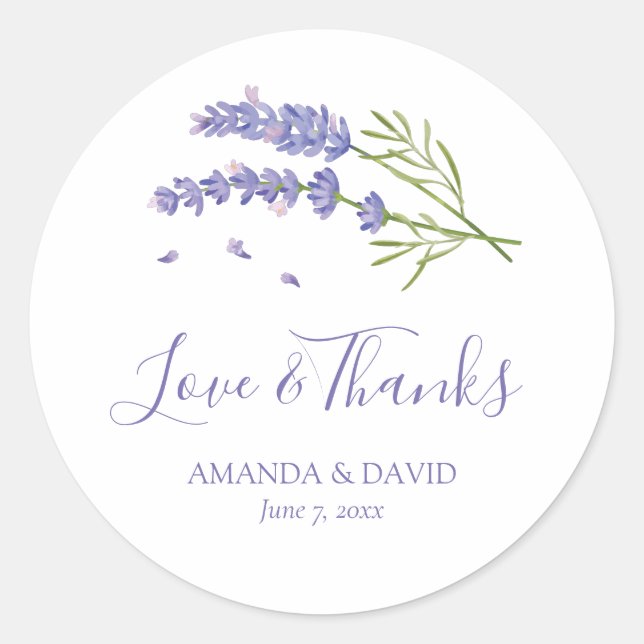 Elegant Purple Lavender Floral Wedding Stickers (Front)