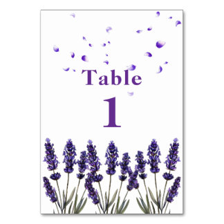 Elegant Purple Lavender Floral Wedding  Table Number