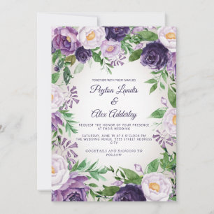 Elegant Purple Lavender Greenery Wedding Invitation