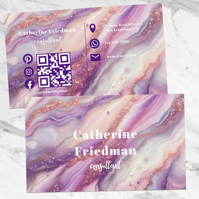 Elegant Purple Lavender Marble Agate Glitter Veins Business Card (Creator Uploaded)