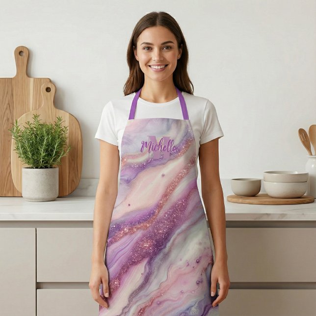 Elegant Purple Lavender Marble with Glitter Veins Apron (Creator Uploaded)