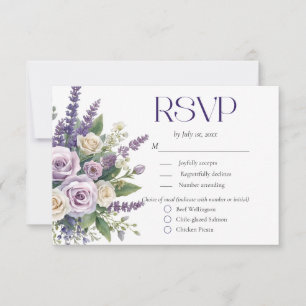 Elegant Purple Lavender Roses Wedding Meal Choice RSVP Card