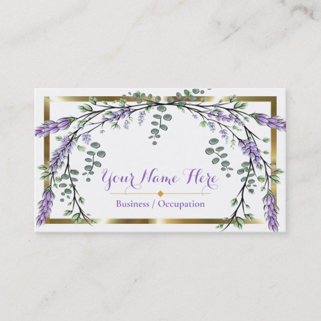 Elegant purple lavender watercolor business card (Front)