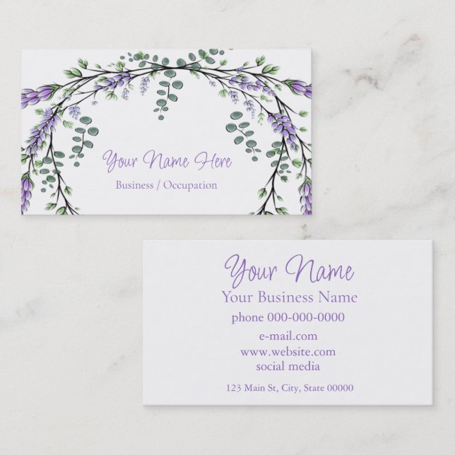 Elegant purple lavender watercolor business card (Front/Back)