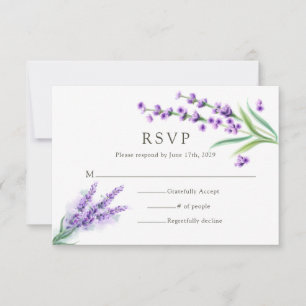 Elegant Purple Lavender Watercolor Floral Wedding RSVP Card
