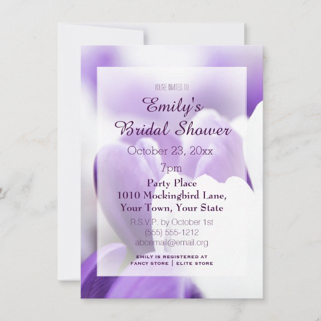 Elegant Purple Lavender White Tulip Bridal Shower Invitation (Front)