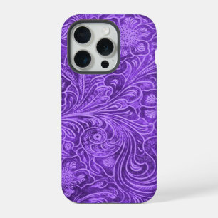 Elegant Purple Leather Look Floral Embossed Design iPhone Case