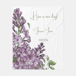 Elegant Purple Lilac Botanical Floral Cosy Fleece Blanket