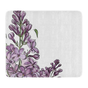 Elegant Purple Lilac Botanical Floral Glass Cuttin Cutting Board