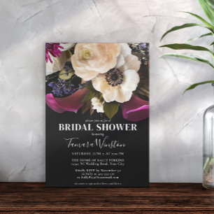 Elegant Purple Lilac Floral Black Bridal Shower Invitation
