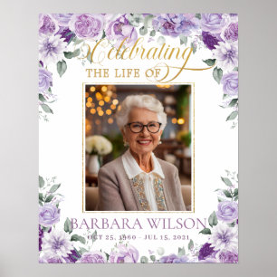 Elegant Purple Lilac Floral Photo Funeral Memorial Poster