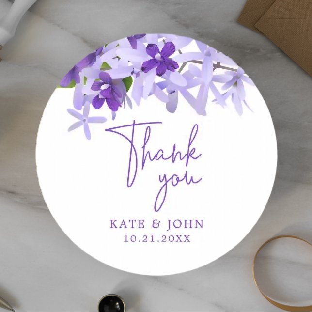 Elegant Purple Lilac Floral Wedding  Classic Round Sticker (Creator Uploaded)