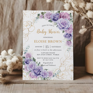 Elegant Purple Lilac Lavender Roses Baby Shower Invitation