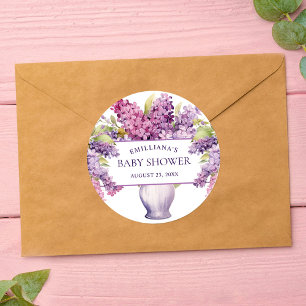 Elegant Purple Lilac Modern Rustic Baby Shower Classic Round Sticker