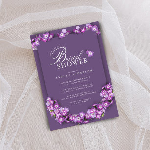 Elegant Purple Lilac Rum Arch Floral Bridal Shower Invitation