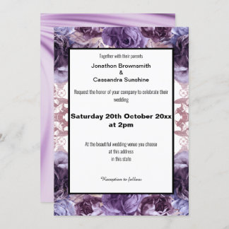ELEGANT PURPLE LILAC SATIN FLORAL WEDDING INVITATION