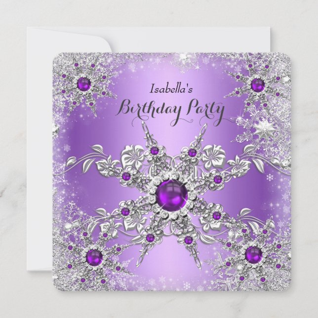 Elegant Purple Lilac Snowflake Birthday Party Invitation (Front)