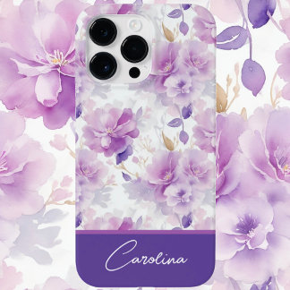 Elegant purple lilac watercolor floral design iPhone 14 pro max case