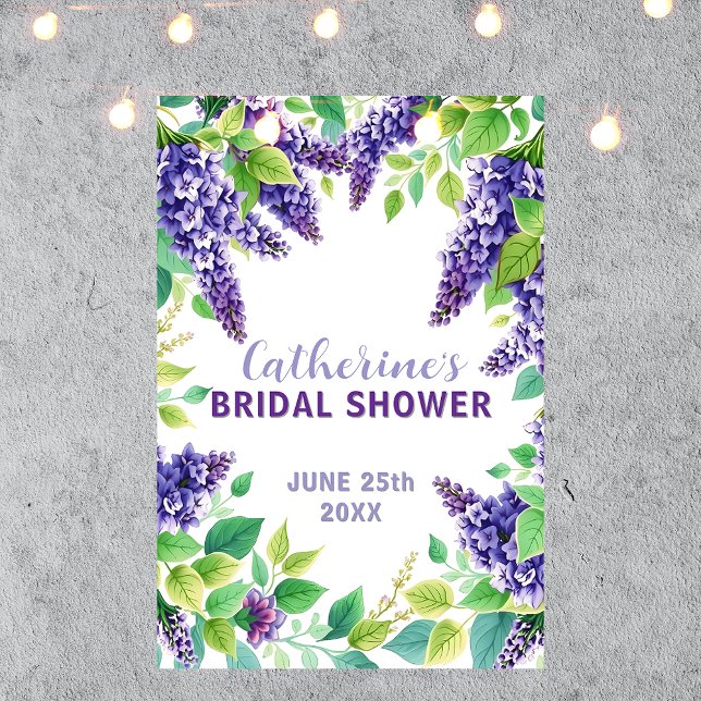 Elegant Purple Lilacs Green Leaves Bridal Shower Poster (Creator Uploaded)