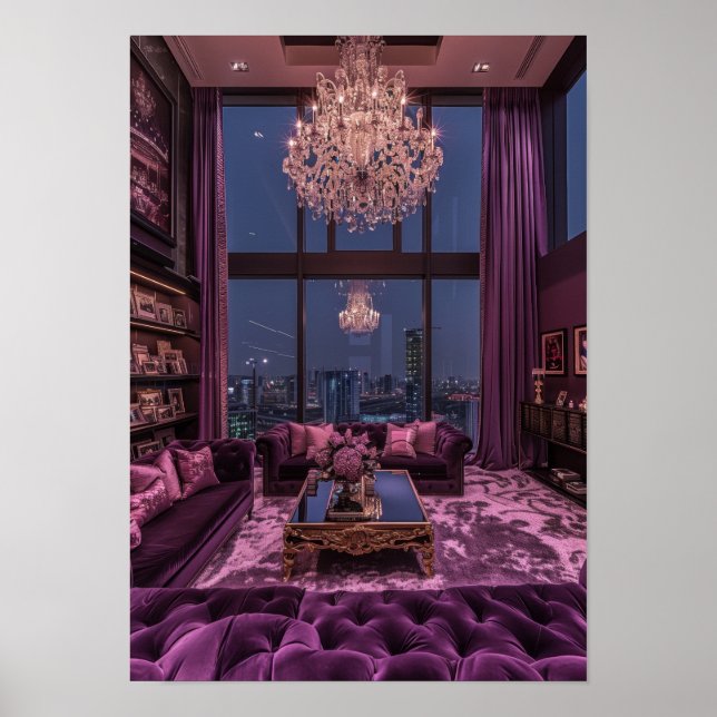 Elegant Purple Living Room Grand Chandelier Poster (Front)