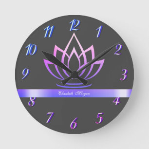 Elegant Purple Lotus, Yoga   Round Clock