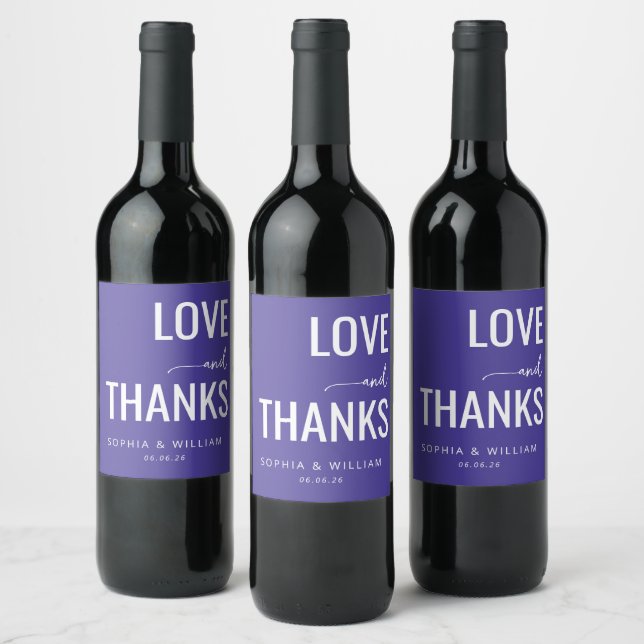 Elegant Purple Love Thanks Wine Label (Bottles)