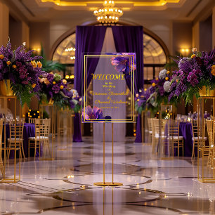 Elegant Purple Luminous Violets Wedding  Acrylic Sign
