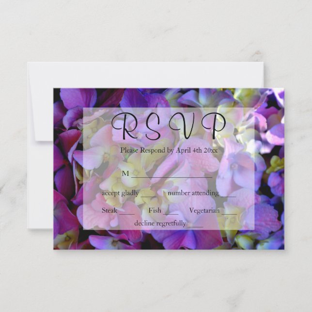 Elegant purple magenta hydrangea floral RSVP (Front)