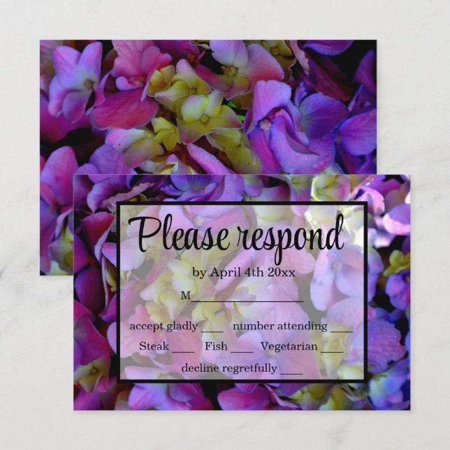 Elegant purple magenta hydrangea floral RSVP (Front/Back)
