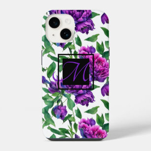 Elegant purple magenta pink watercolor peonies iPhone 14 case