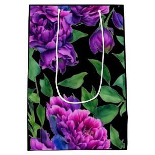 Elegant purple magenta watercolor florals flowers  medium gift bag