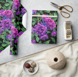 Elegant purple magenta watercolor florals flowers  wrapping paper
