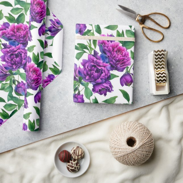 Elegant purple magenta watercolor florals flowers  wrapping paper (Crafts)