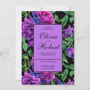 Elegant purple magenta watercolor florals wedding invitation