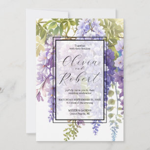 Elegant purple magenta watercolor wisteria floral invitation