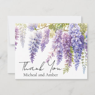 Elegant purple magenta watercolor wisteria floral thank you card