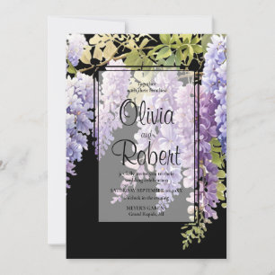 Elegant purple magenta watercolor wisteria wedding invitation