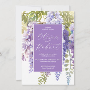 Elegant purple magenta watercolor wisteria wedding invitation