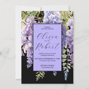Elegant purple magenta watercolor wisteria wedding invitation