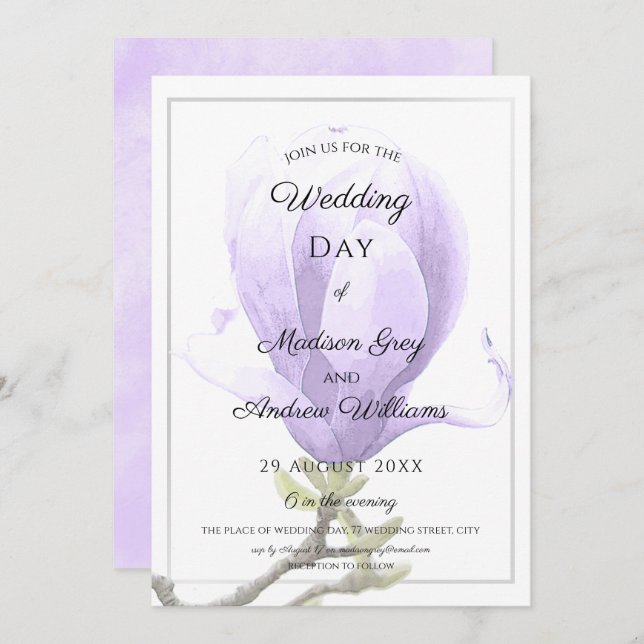 Elegant Purple Magnolia Wedding Invitation (Front/Back)