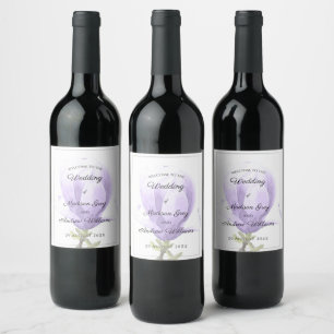 Elegant Purple Magnolia Wedding Wine Label