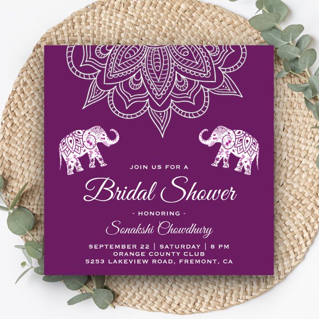 Elegant Purple Mandala Indian Bridal Shower Invitation (Creator Uploaded)