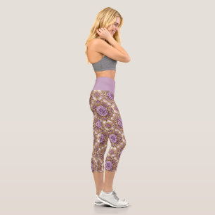 Elegant Purple Mandala Yoga Activewear Capri Leggings