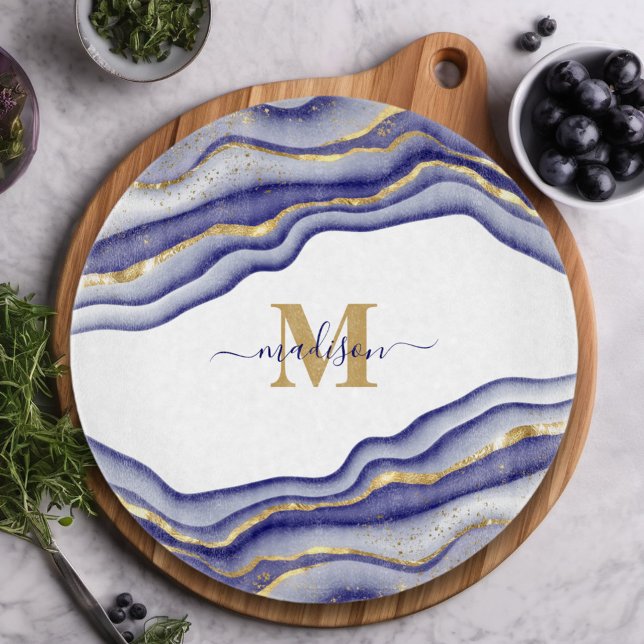 Elegant Purple Marble Agate Monogrammed Cutting Board (Creator Uploaded)