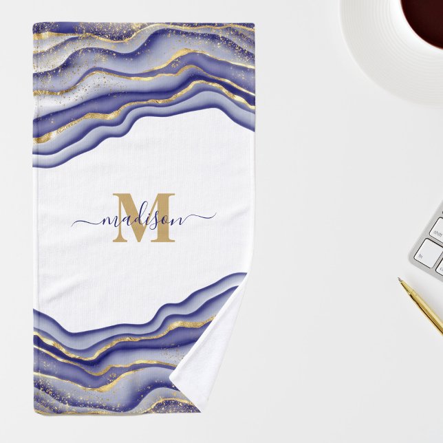 Elegant Purple Marble Agate Monogrammed Hand Towel (Creator Uploaded)