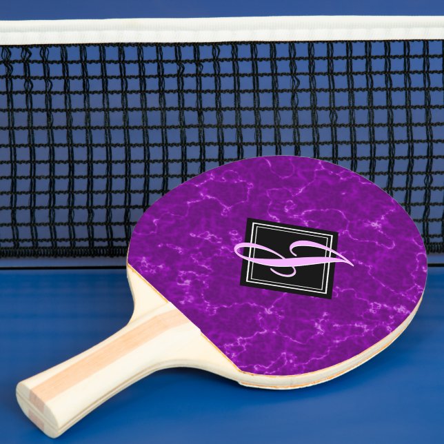 Elegant Purple Marble Black Diamond Monogram Ping Pong Paddle (Insitu)